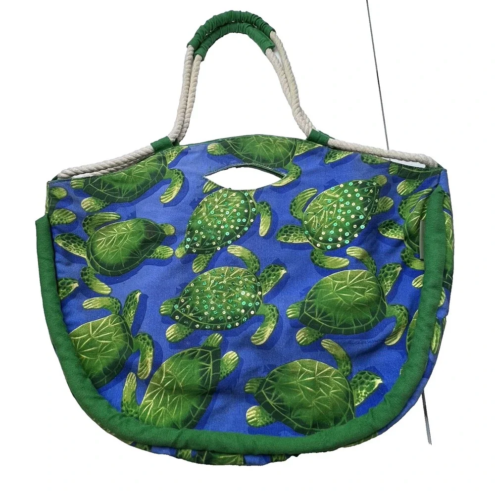 Karwan Sun N Sand Cotton Canvas Tote Bag Tropical Turtles Beach